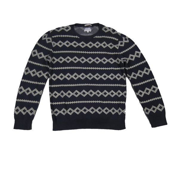 Gant Rugger Navy Diamond Jacquard Grandpa Sweater Mens Large Preppy Knit Jumper